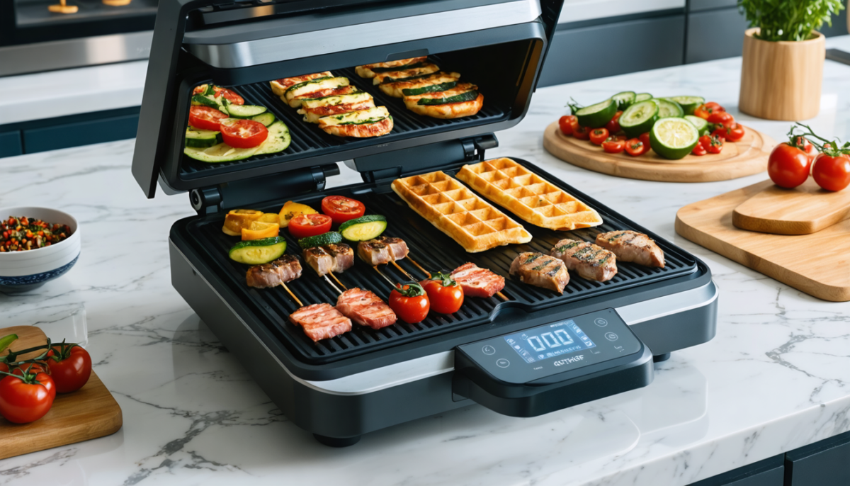 découvrez l'amzchef 4 en 1, l'appareil polyvalent qui allie grill, plancha et gaufrier pour une performance culinaire exceptionnelle et une cuisine variée au quotidien.