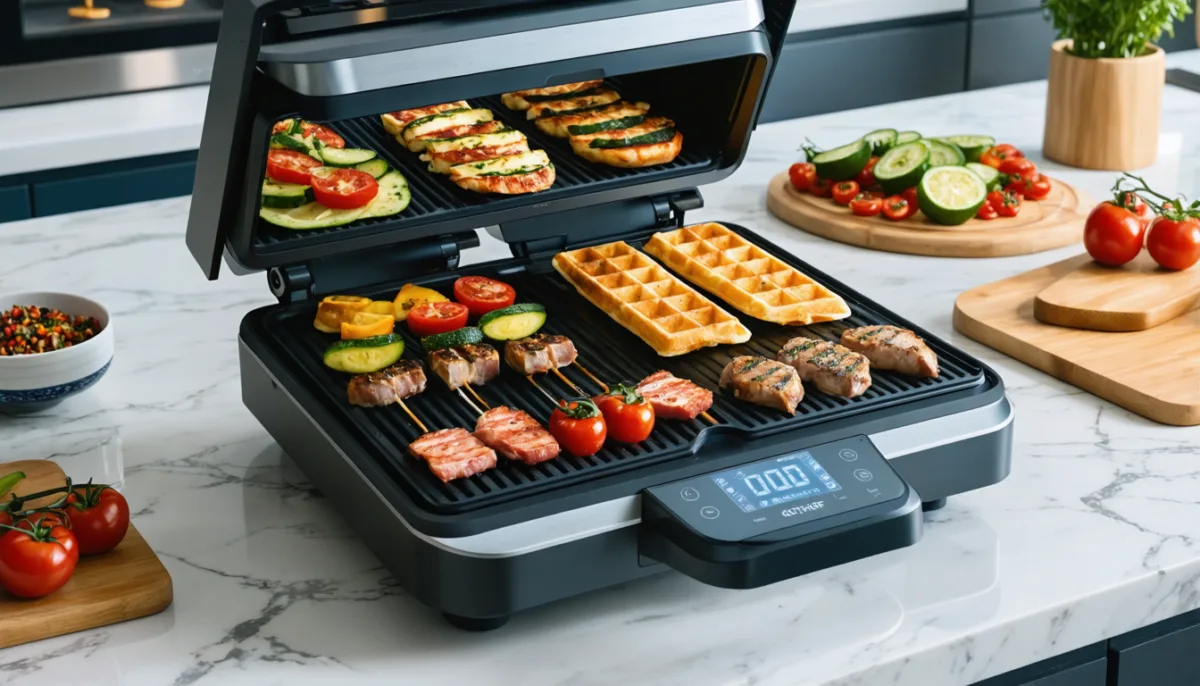 découvrez l'amzchef 4 en 1, l'appareil polyvalent qui allie grill, plancha et gaufrier pour une performance culinaire exceptionnelle et une cuisine variée au quotidien.