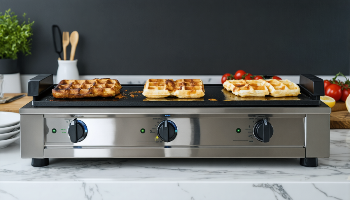 découvrez amzchef 4 en 1, l'appareil polyvalent alliant grill, plancha et gaufrier pour des repas savoureux et variés avec une performance exceptionnelle.