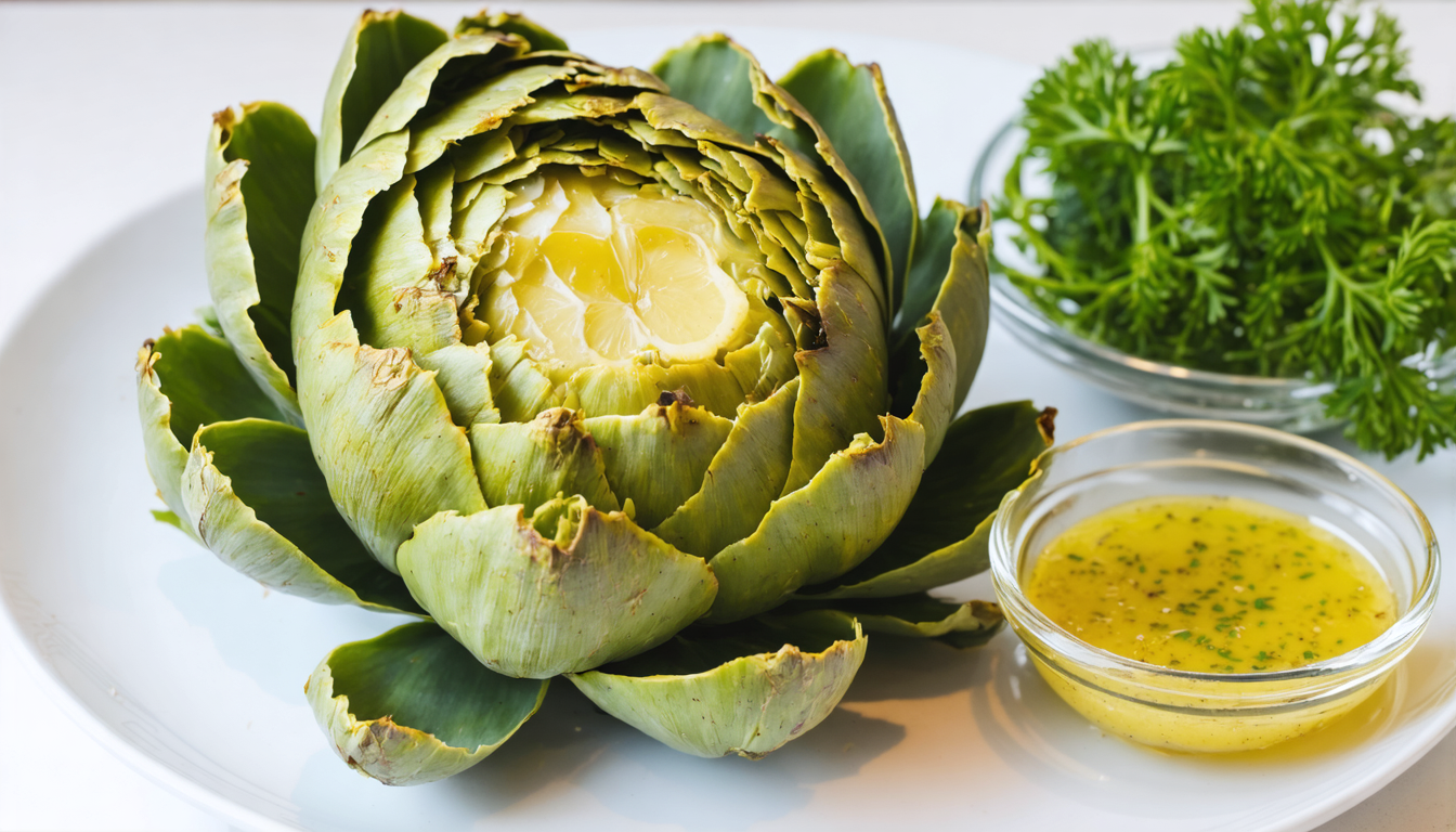 découvrez notre recette d'artichauts vapeur au citron accompagnés d'une vinaigrette moutarde légère, pour un plat frais, savoureux et plein de fraîcheur.