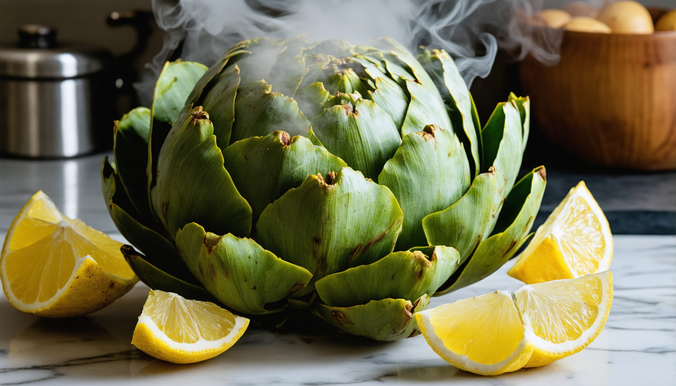 découvrez une recette fraîche et savoureuse d'artichauts vapeur au citron accompagnés d'une vinaigrette moutarde légère, parfaite pour une entrée saine et gourmande.