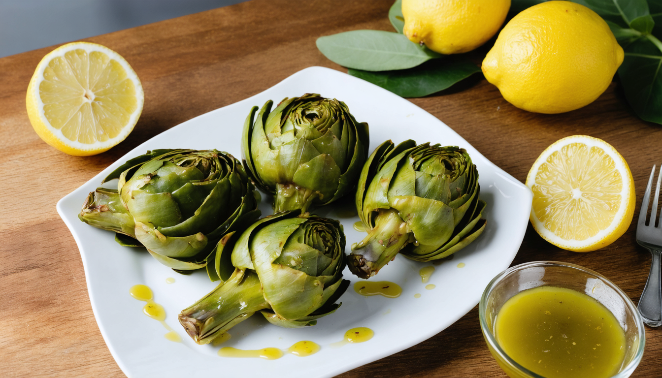 découvrez notre recette d'artichauts vapeur au citron accompagnés d'une vinaigrette légère à la moutarde, pour une entrée fraîche et savoureuse qui ravira vos papilles.
