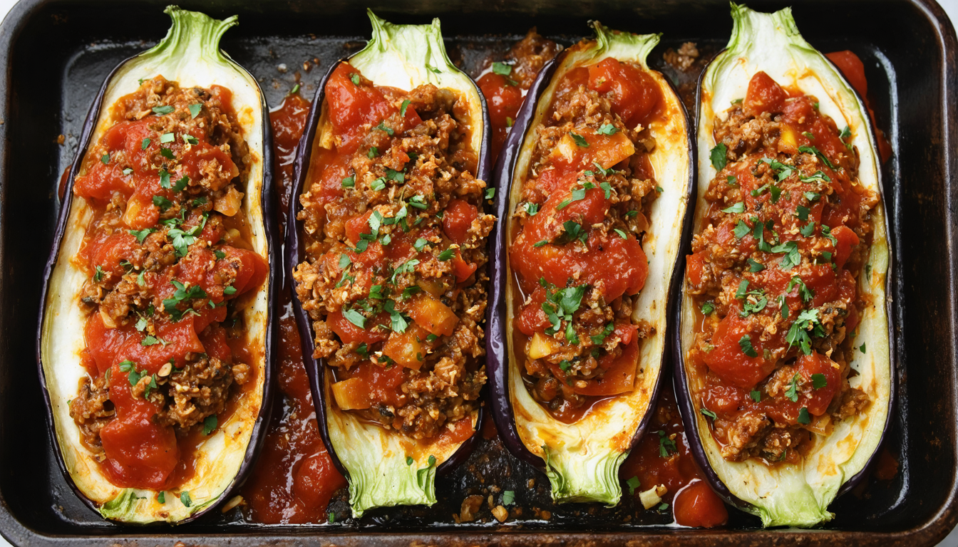 découvrez notre recette d'aubergines farcies à la bolognaise allégée, une option gourmande et saine parfaite pour un repas équilibré et savoureux.