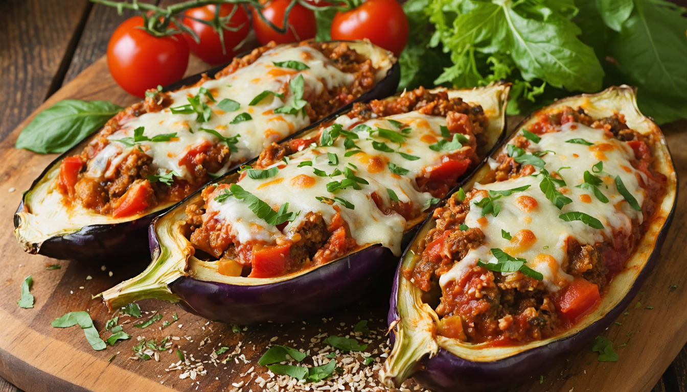 découvrez notre recette d'aubergines farcies à la bolognaise allégée, alliant saveur et légèreté pour un plat sain et gourmand à partager en famille.