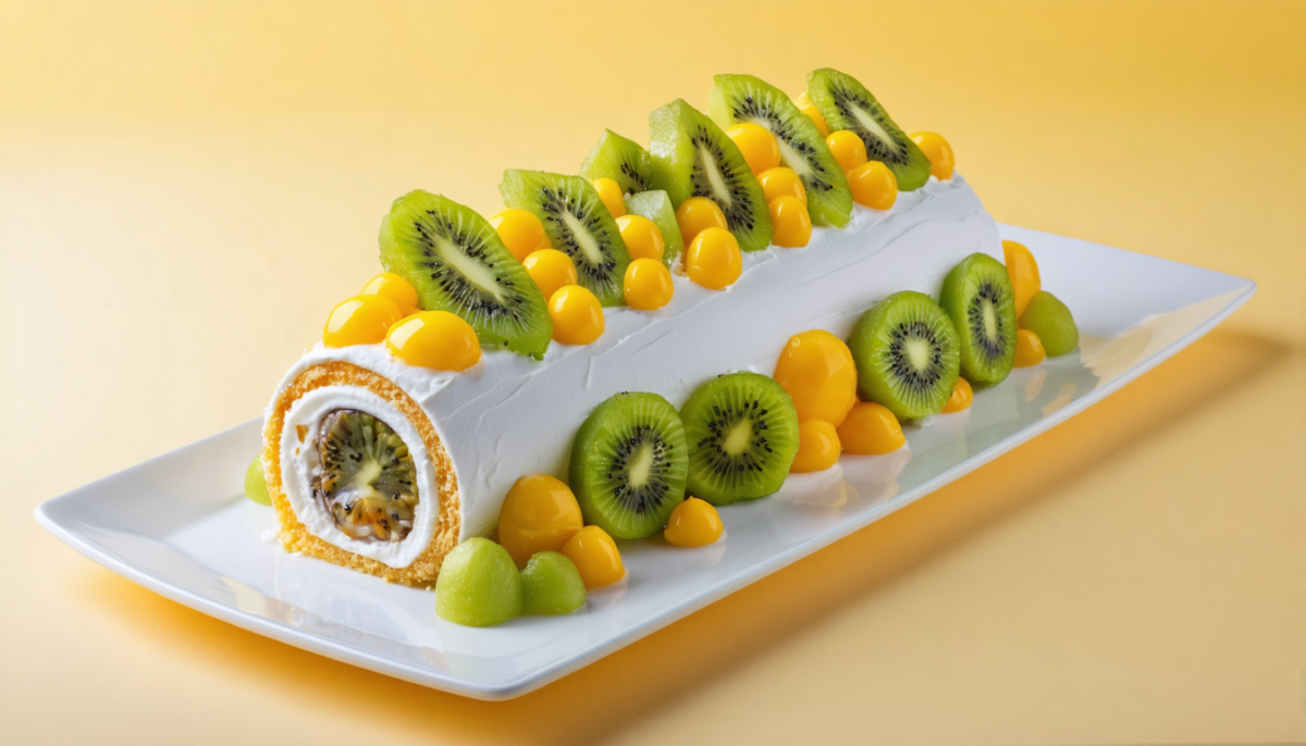 découvrez la bûche légère exotique, une gourmandise alliant la douceur de la passion au frais du kiwi pour un dessert frais et vibrant.