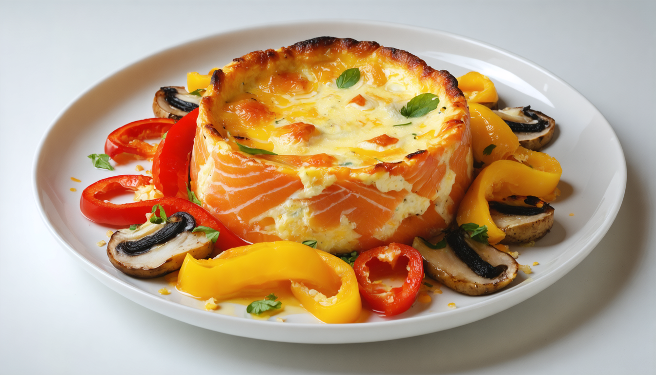 découvrez notre recette de clafoutis aérien au saumon, agrémenté de poivrons croquants et de champignons fondants, pour un plat savoureux et léger.