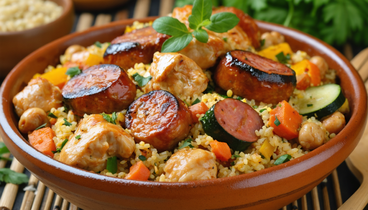 découvrez notre recette rapide et savoureuse de couscous au poulet et merguez préparée avec le cookeo, pour un repas délicieux et facile à réaliser.
