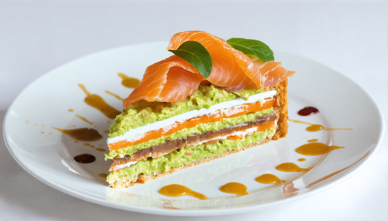 découvrez notre recette gourmande de cake sandwich alliant la fraîcheur du guacamole crémeux à la délicatesse de la truite fumée, pour un délice frais et original parfait à tout moment.
