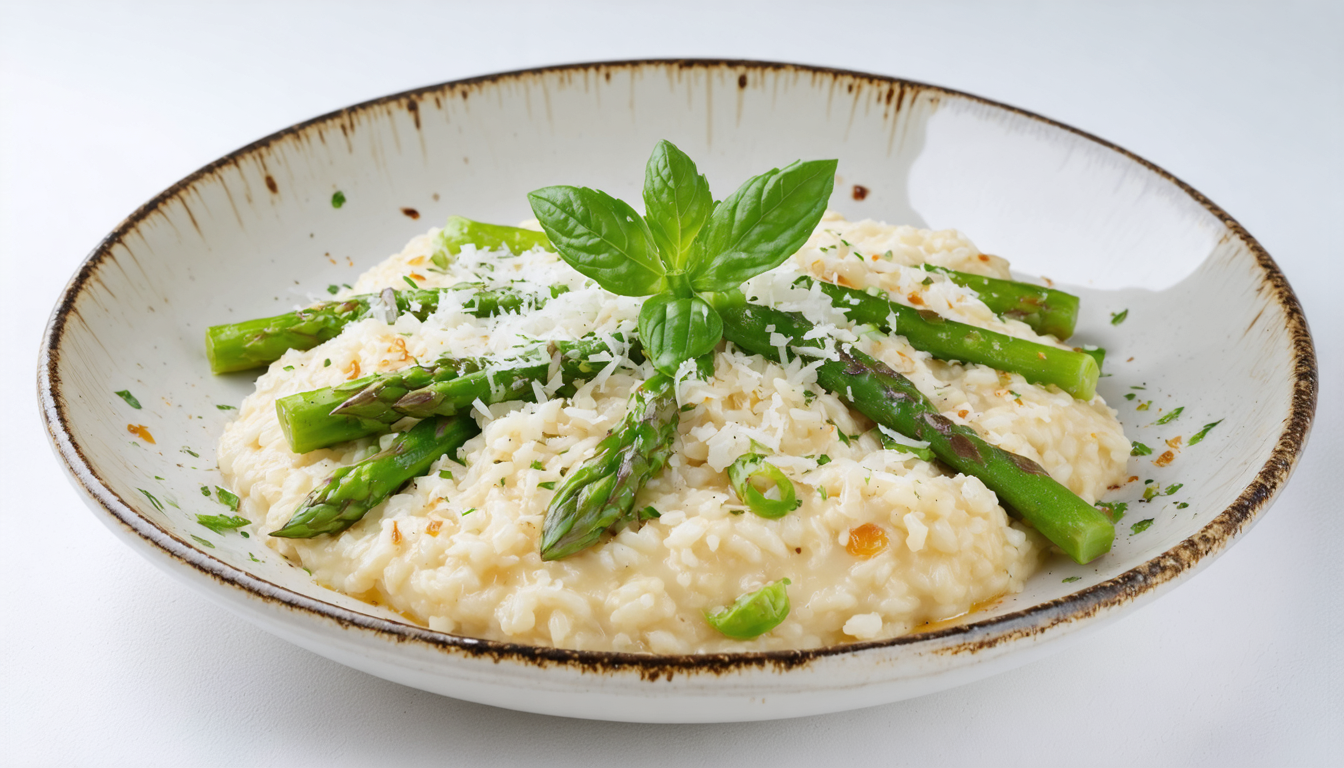 découvrez notre recette gourmande de risotto crémeux aux asperges vertes et parmesan fondant, parfaite pour un délice printanier savoureux et élégant.