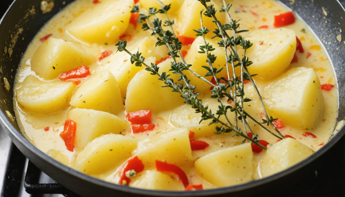 découvrez notre délice crémeux aux pommes de terre et poivrons rouges, une recette savoureuse et réconfortante qui éveillera vos papilles avec une explosion de saveurs gourmandes.