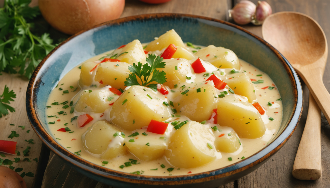 découvrez notre délice crémeux aux pommes de terre et poivrons rouges, une recette savoureuse qui ravira vos papilles avec ses saveurs gourmandes et authentiques.