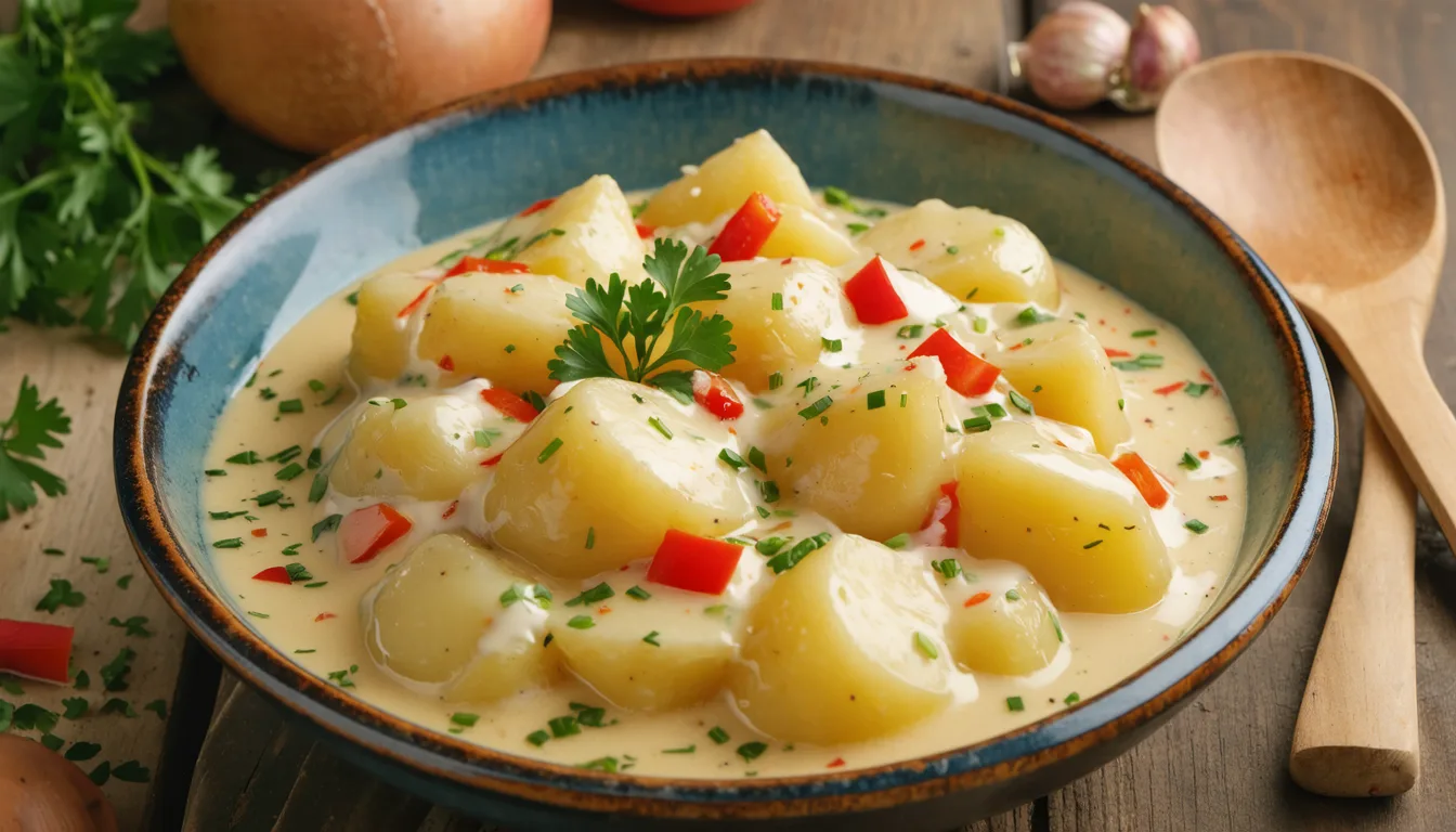 découvrez notre délice crémeux aux pommes de terre et poivrons rouges, une recette savoureuse qui ravira vos papilles avec ses saveurs gourmandes et authentiques.