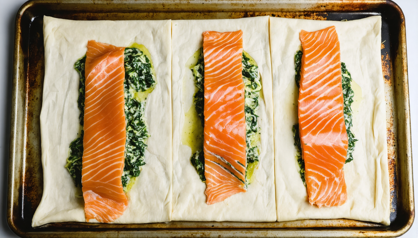 découvrez la recette gourmande du feuilleté au saumon frais et épinards fondants, un délice croustillant à savourer en toute occasion.