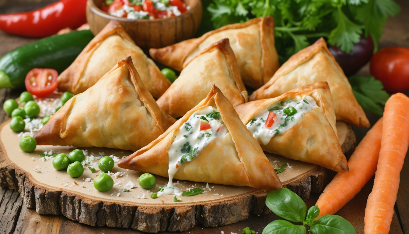 découvrez notre recette gourmande de samoussas fondants au roquefort accompagnés de légumes frais, parfaits pour un délice de printemps savoureux et léger.