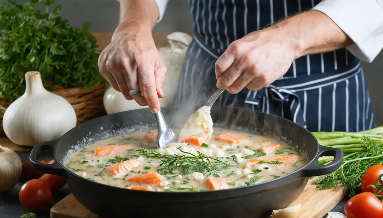 découvrez notre délice de saumon mijoté à la crème légère, une recette savoureuse qui rend hommage à la blanquette traditionnelle, alliant douceur et goût raffiné.