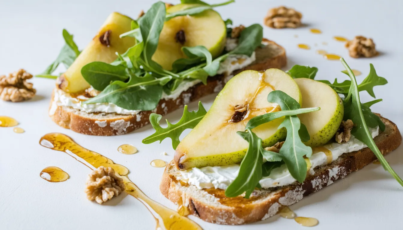 découvrez une recette savoureuse et originale de tartines à la poire, roquette et fromage frais, idéale pour un repas équilibré et plein de fraîcheur.