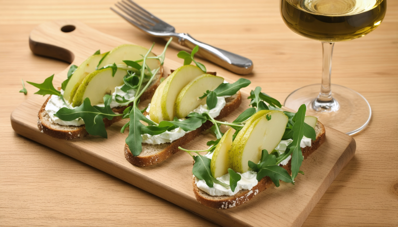 découvrez une recette savoureuse et originale de tartines garnies de poire, roquette et fromage frais, parfaite pour un repas léger et gourmand.