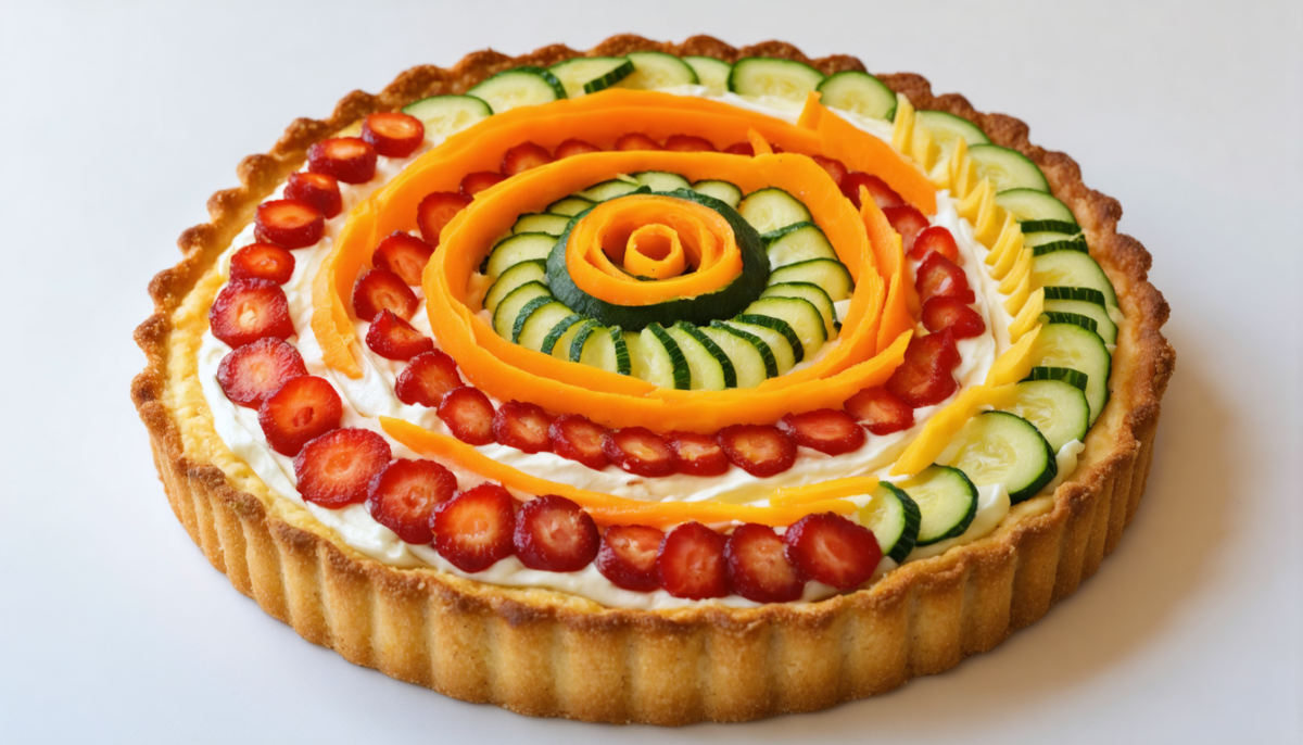 savourez notre tarte en spirale aux carottes, courgettes fraîches et gouda fondant, une recette colorée et gourmande parfaite pour un repas délicieux et équilibré.