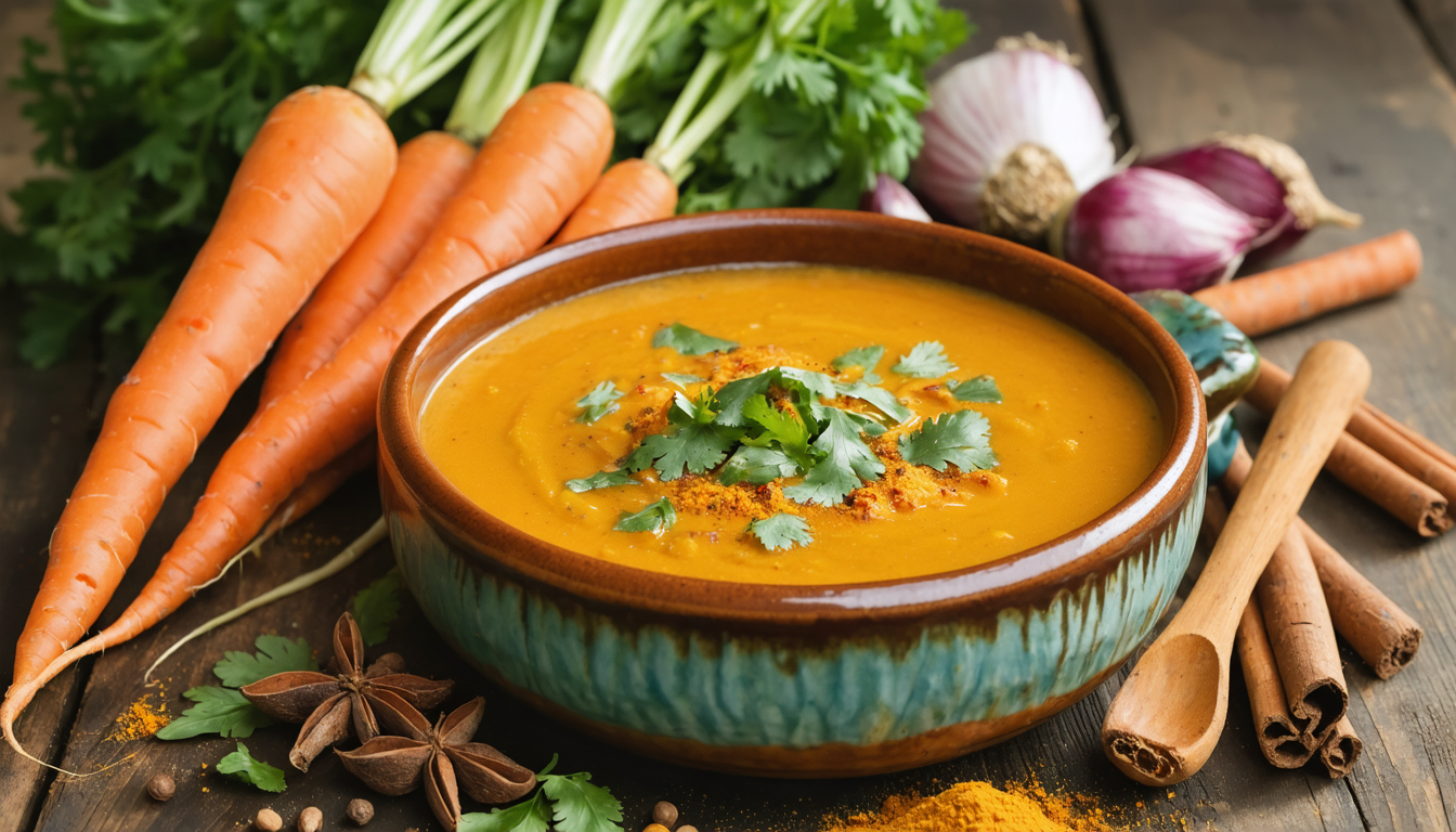 découvrez notre recette simple et gourmande de velouté de carottes au curry, un délice épicé parfait pour réchauffer vos repas avec douceur et saveurs.