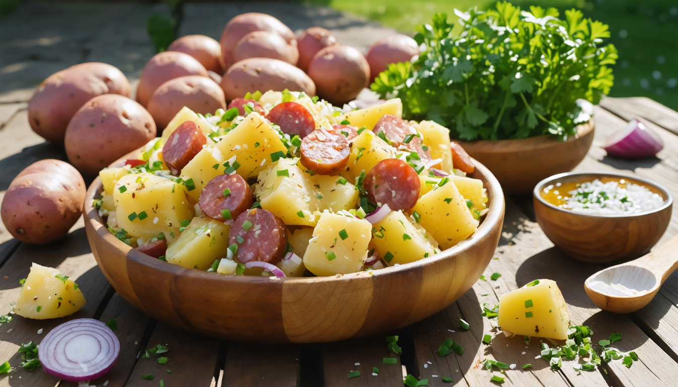 découvrez notre recette estivale facile de salade gourmande alliant pommes de terre et cervelas, parfaite pour un repas frais et savoureux.
