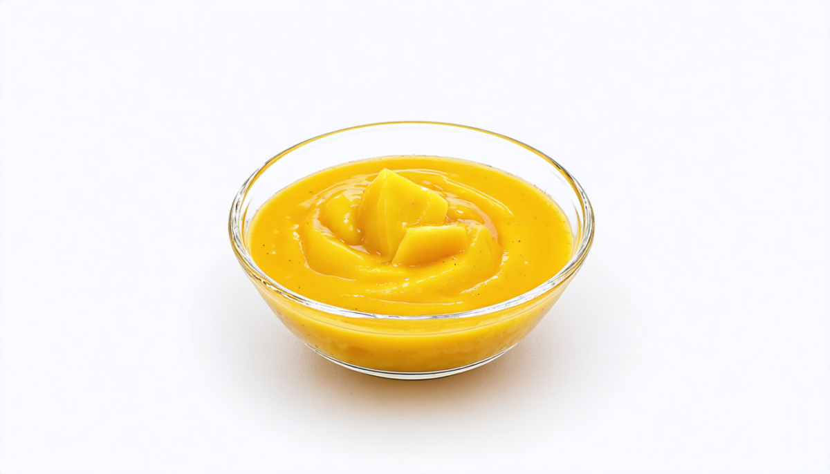 savourez une panna cotta exotique au lait de coco, nappée d'un coulis de mangue frais et sans lactose, idéale pour une douceur légère et gourmande.