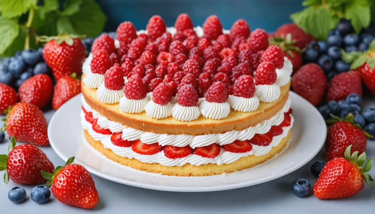 découvrez notre recette légère de layer cake aux framboises, fraises et chantilly allégée, un dessert gourmand et frais parfait pour toutes les occasions.