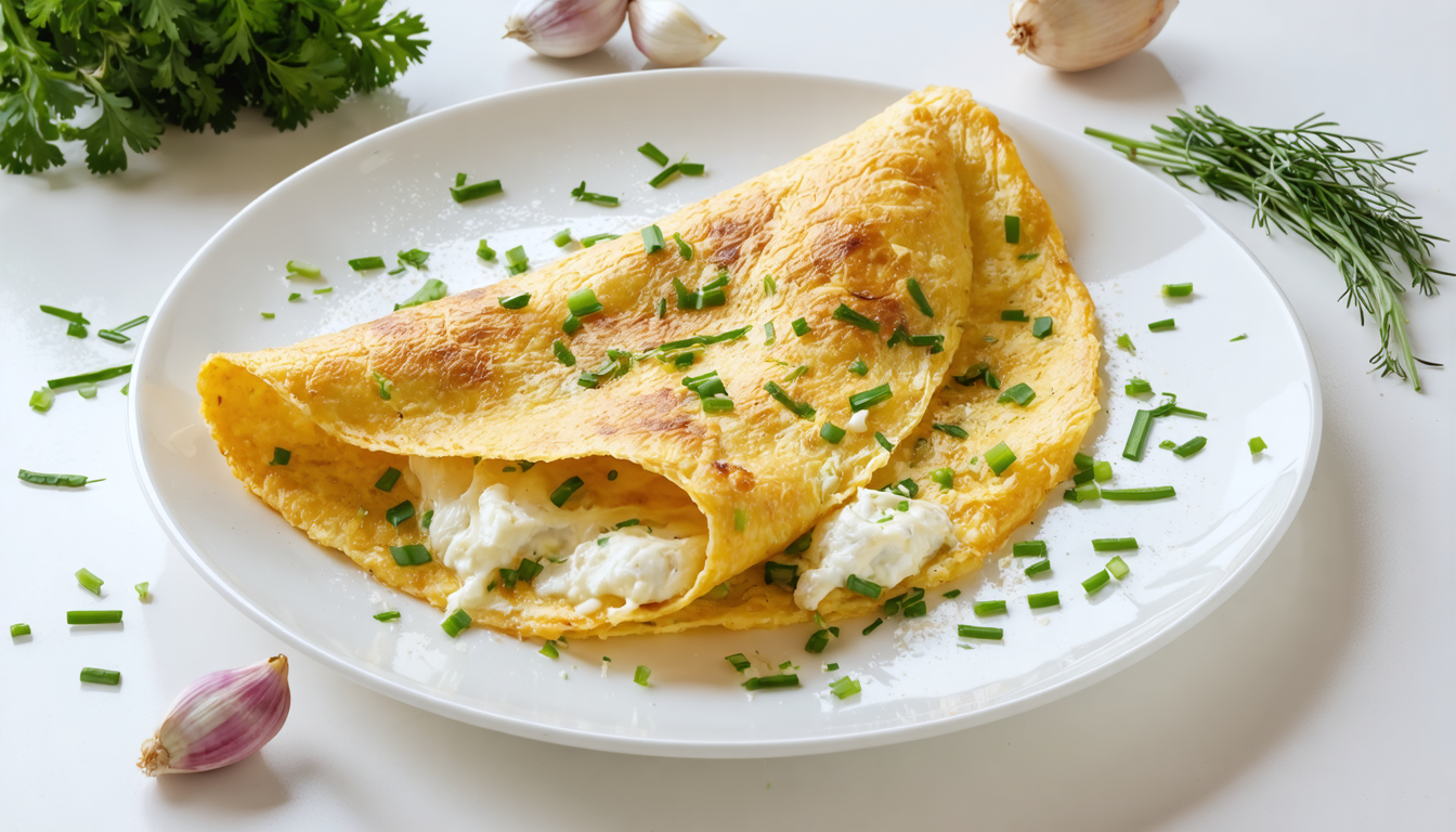 découvrez notre recette printanière d'omelette au fromage frais, ail et fines herbes, pour un repas léger et savoureux, parfait pour les journées ensoleillées.