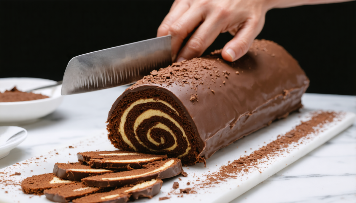 savourez notre délice roulé à la pralinoise, une douceur légère et gourmande parfaite pour illuminer vos fêtes avec élégance et saveurs.
