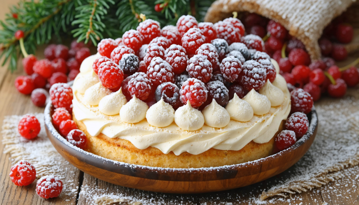 savourez notre délice roulé à la crème légère, délicatement garni de fruits rouges frais pour une douceur fruitée et légère.