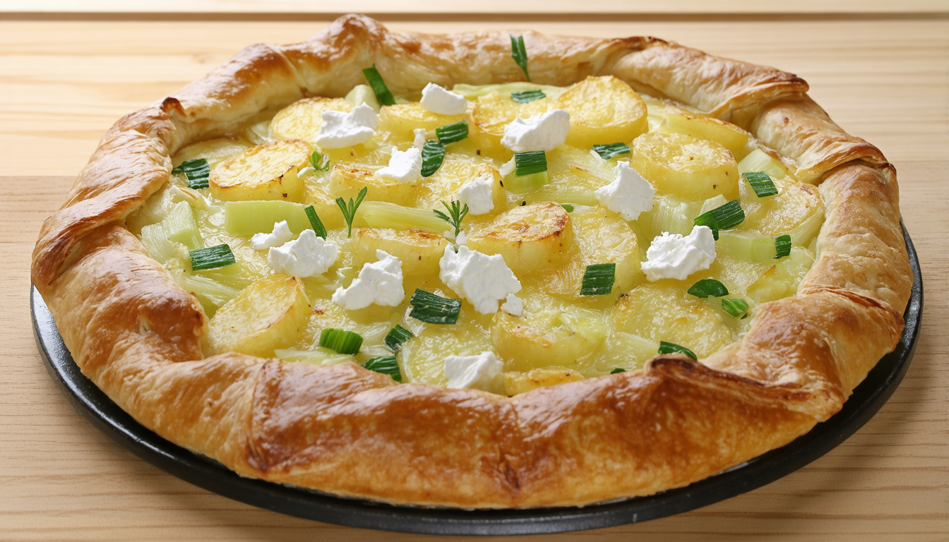découvrez notre recette de quiche moelleuse au chèvre frais, accompagnée de poireaux fondants et de pommes de terre croustillantes pour un délice rustique et savoureux.