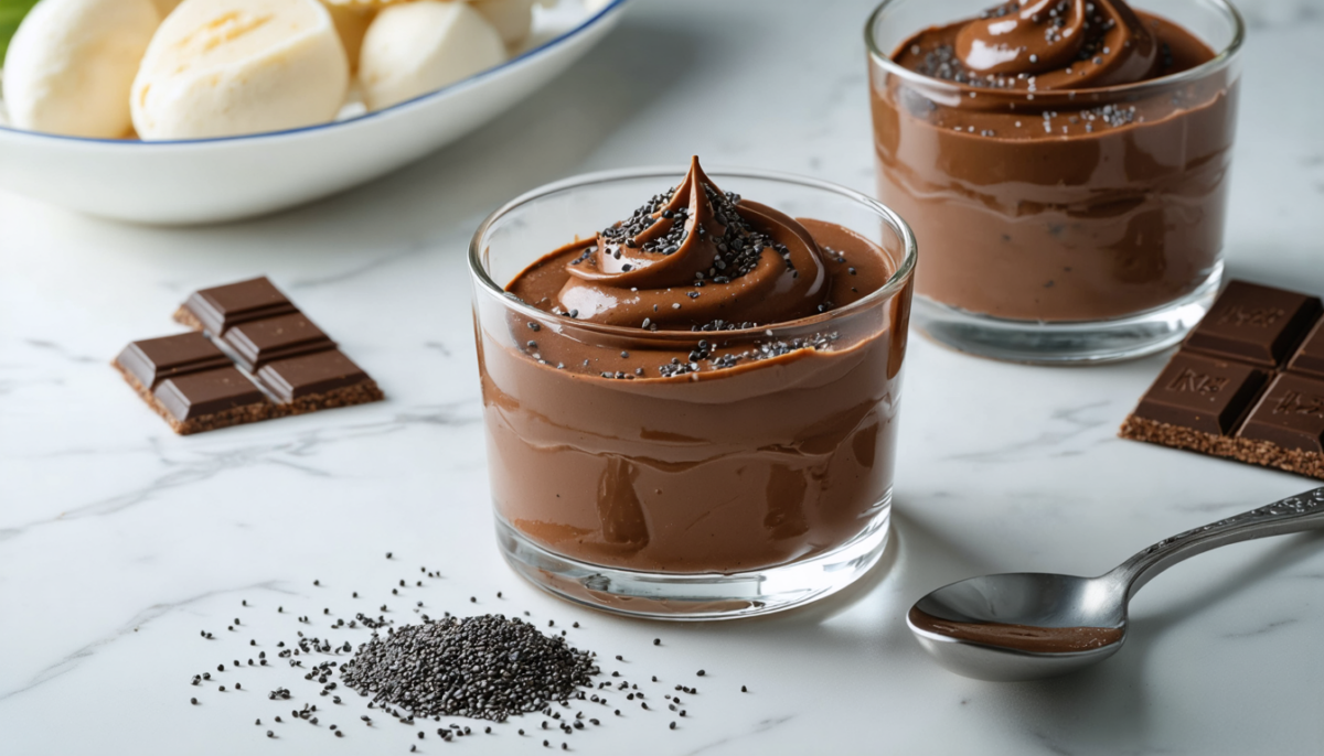découvrez notre mousse légère au chocolat enrichie en graines de chia, une délicieuse recette alliant gourmandise et bienfaits pour une pause saine et savoureuse.