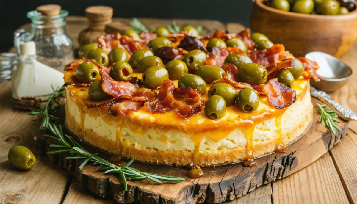 savourez un cake moelleux aux lardons croustillants, olives parfumées et brie fondant, une délicieuse recette salée parfaite pour vos repas gourmands.