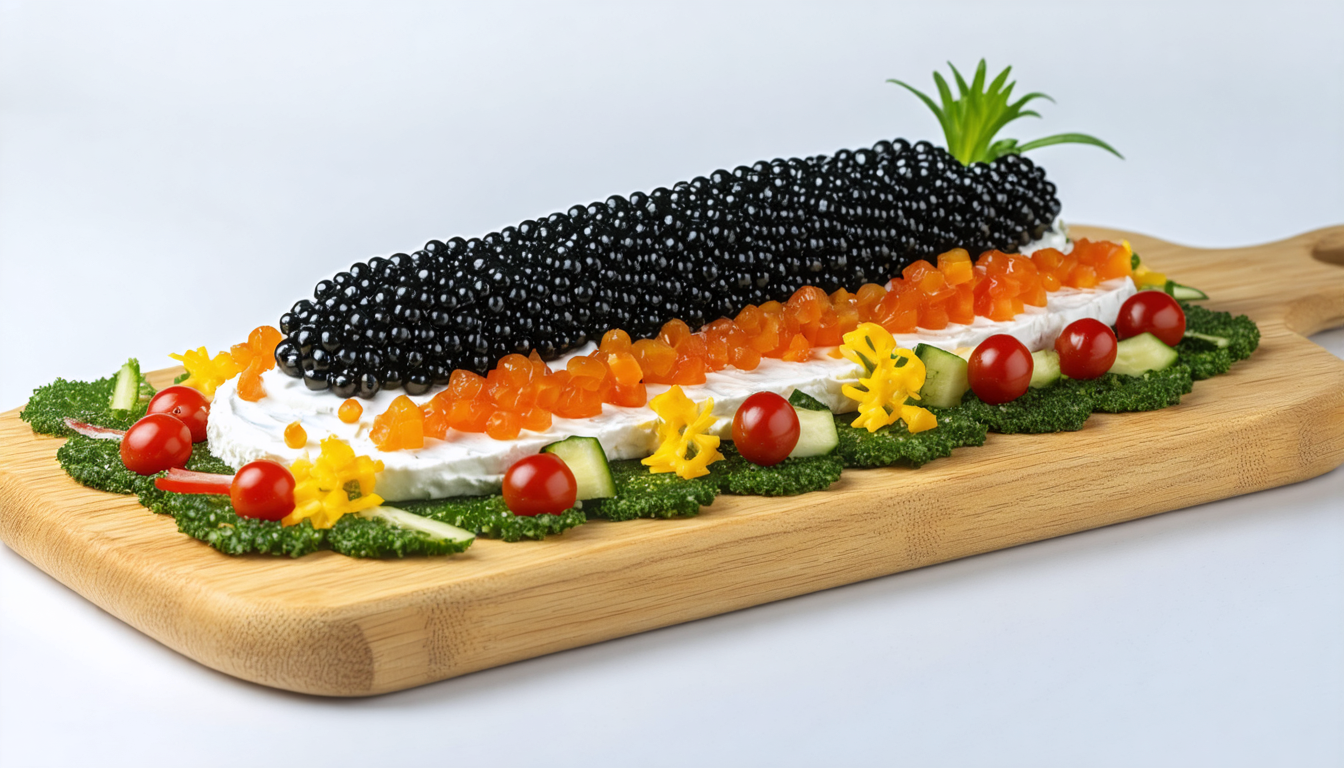 découvrez nos délicieuses bouchées croquantes au fromage, œufs de lump et légumes frais, parfaites pour un apéritif savoureux et coloré.