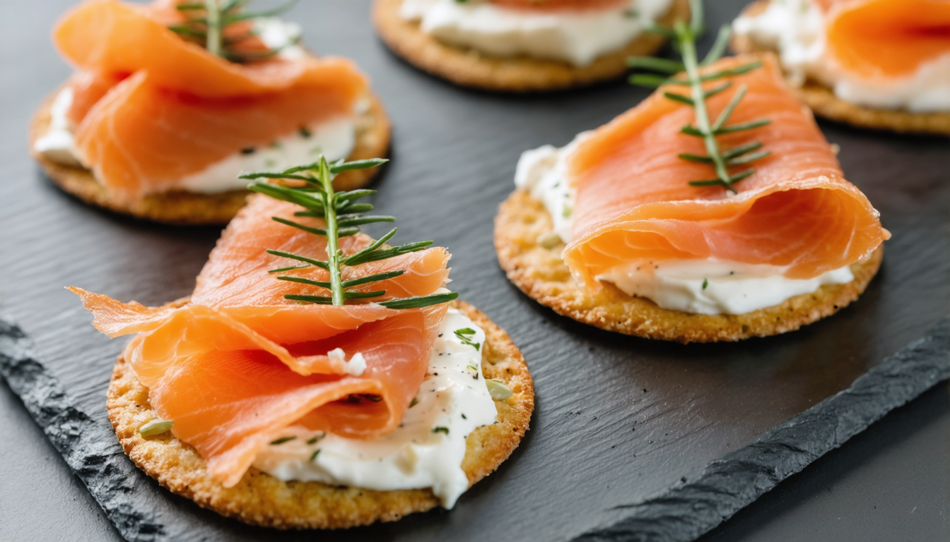 découvrez nos crackers légers au saumon fumé et fromage frais onctueux, une délicieuse combinaison croustillante parfaite pour vos apéritifs gourmands et raffinés.