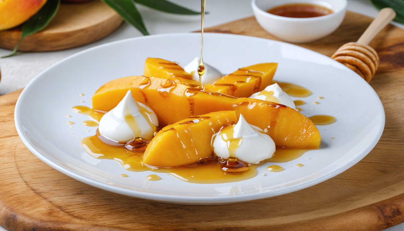 découvrez la recette savoureuse des délices de mangue rôtie au miel et fromage frais, une alliance parfaite de douceur et de fraîcheur pour régaler vos papilles.