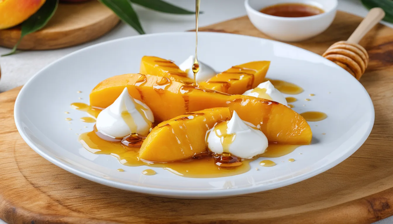 découvrez la recette savoureuse des délices de mangue rôtie au miel et fromage frais, une alliance parfaite de douceur et de fraîcheur pour régaler vos papilles.