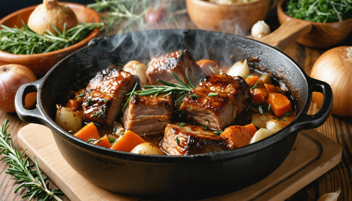 découvrez notre recette simple et savoureuse de cocotte de poitrine de porc, parfaite pour un repas gourmand et facile à préparer.