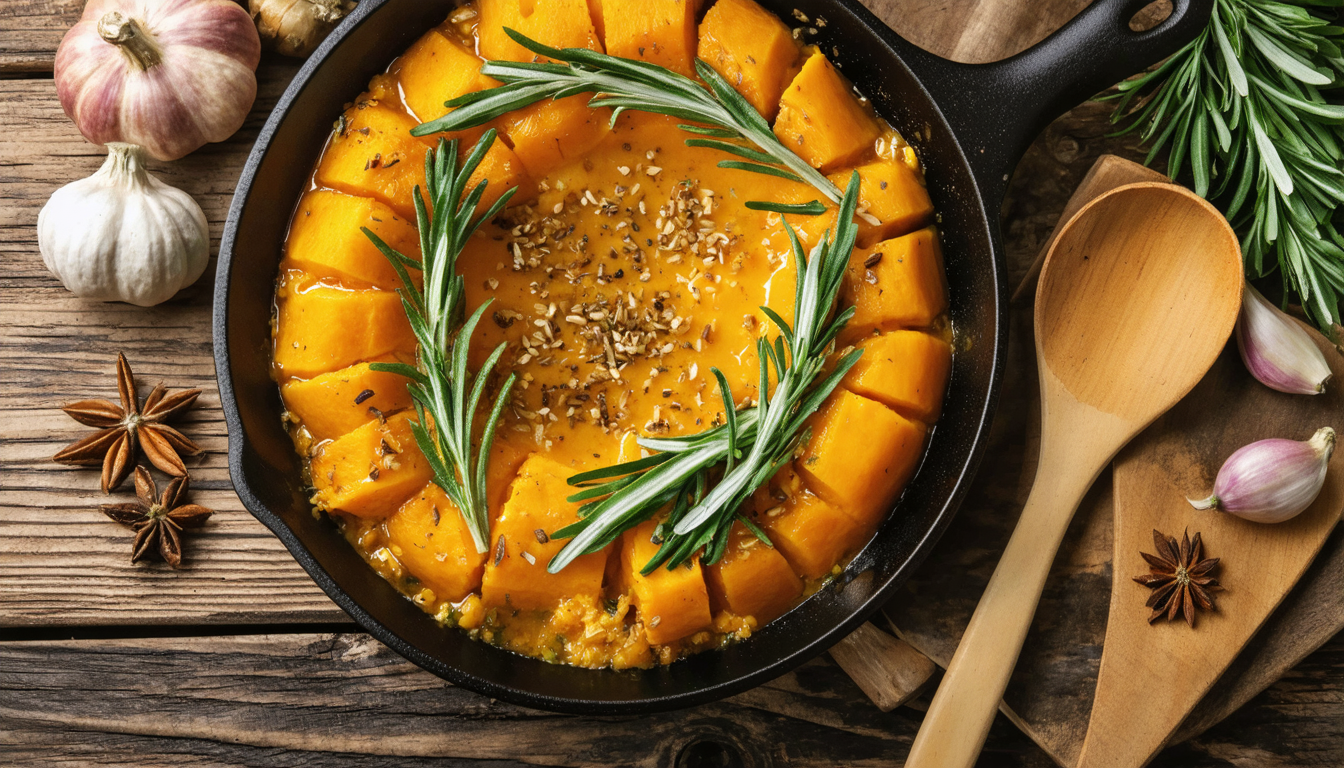 savourez l'automne avec notre délicieuse poêlée de citrouille, une recette douce et gourmande parfaite pour réchauffer vos papilles.