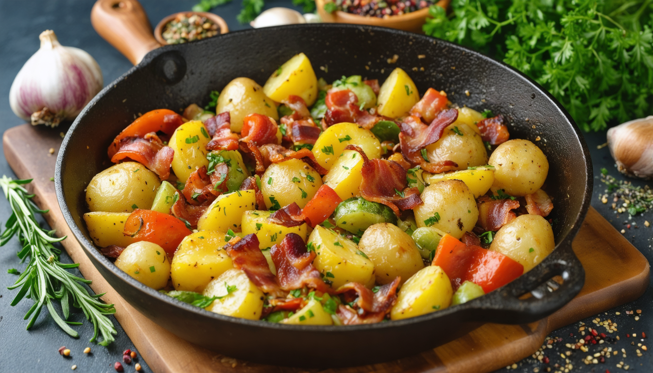 découvrez une recette simple et savoureuse de poêlée rustique alliant haricots plats, pommes de terre dorées et lardons croustillants pour un repas gourmand et réconfortant.