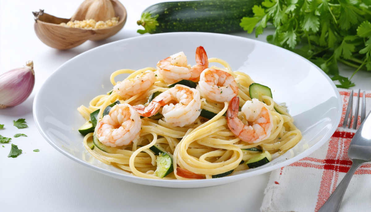découvrez une recette rapide et délicieuse de pâtes aux crevettes et courgettes croquantes, parfaite pour un repas savoureux et facile à préparer.