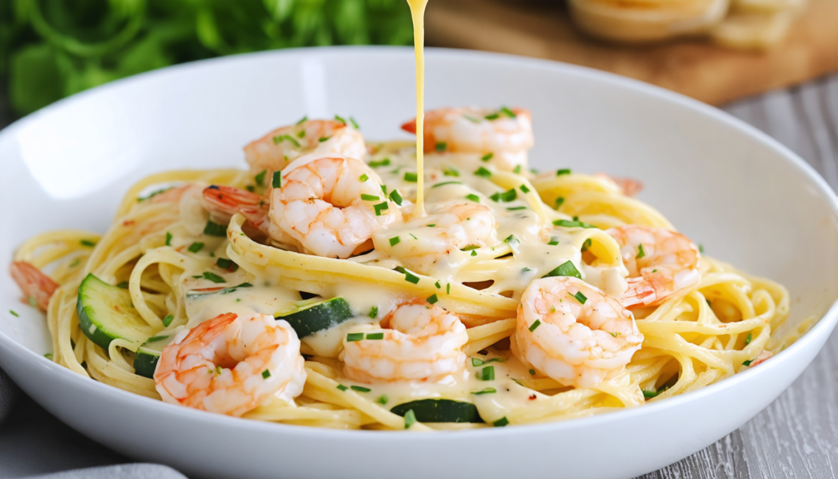 découvrez une délicieuse recette rapide de pâtes aux crevettes juteuses et courgettes croquantes, parfaite pour un repas savoureux et facile à préparer.