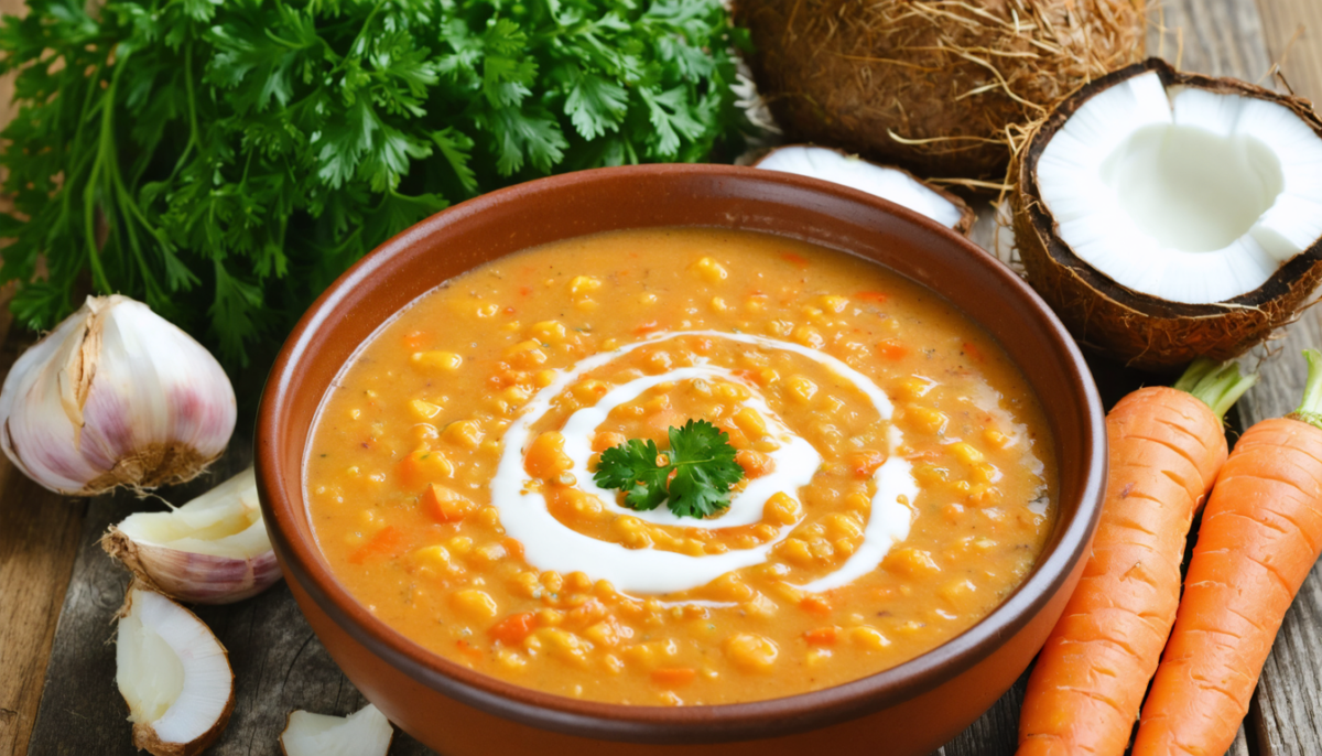 découvrez une recette simple et gourmande de soupe crémeuse aux lentilles corail, carottes et lait de coco, parfaite pour un repas sain et réconfortant.