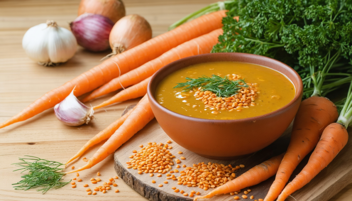 découvrez une recette simple et gourmande de soupe crémeuse aux lentilles corail, carottes et lait de coco, idéale pour un repas sain et savoureux.