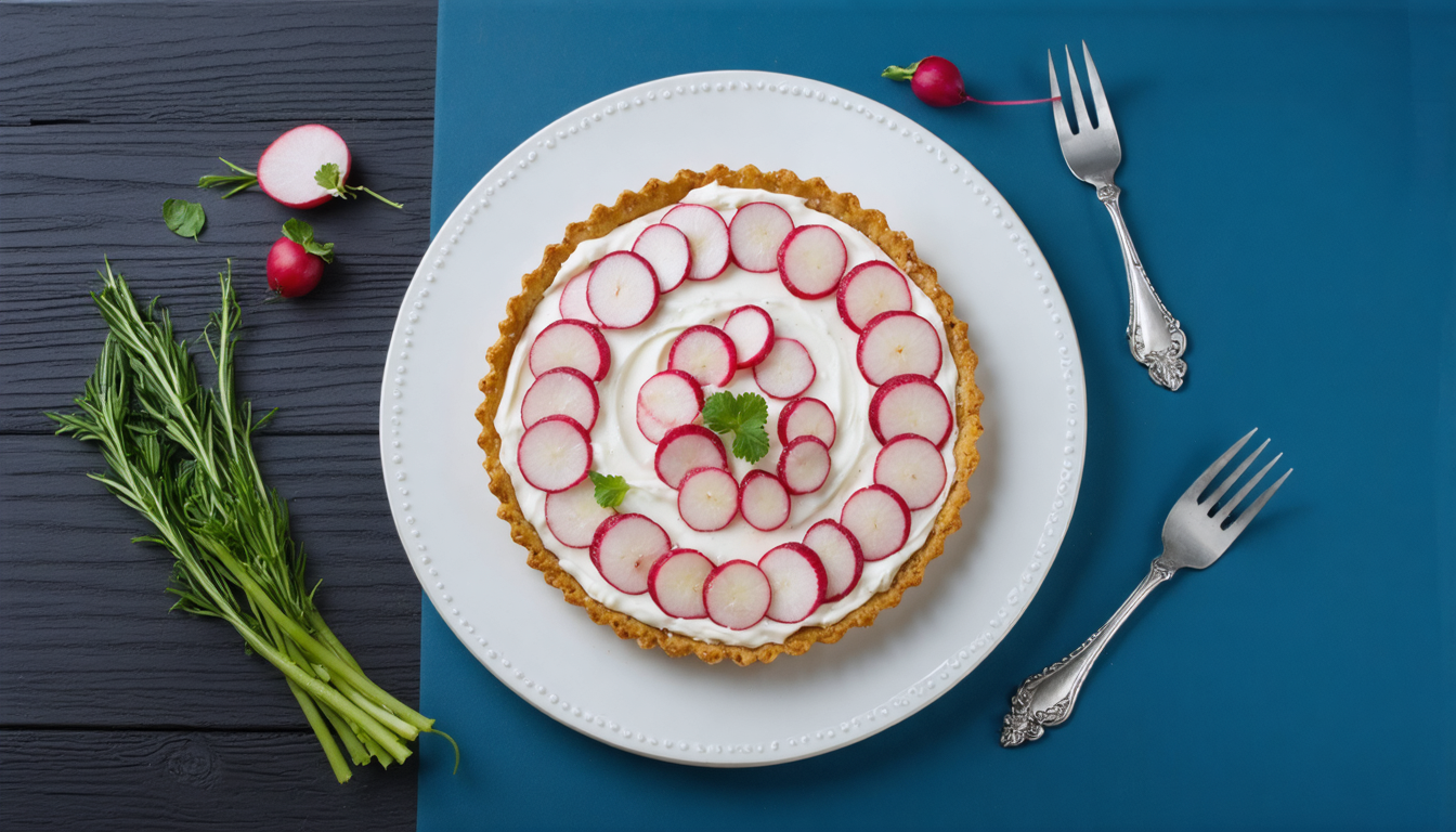 découvrez notre délicieuse tarte fine aux radis, sublimée par une sauce onctueuse au fromage frais, parfaite pour un repas léger et savoureux.