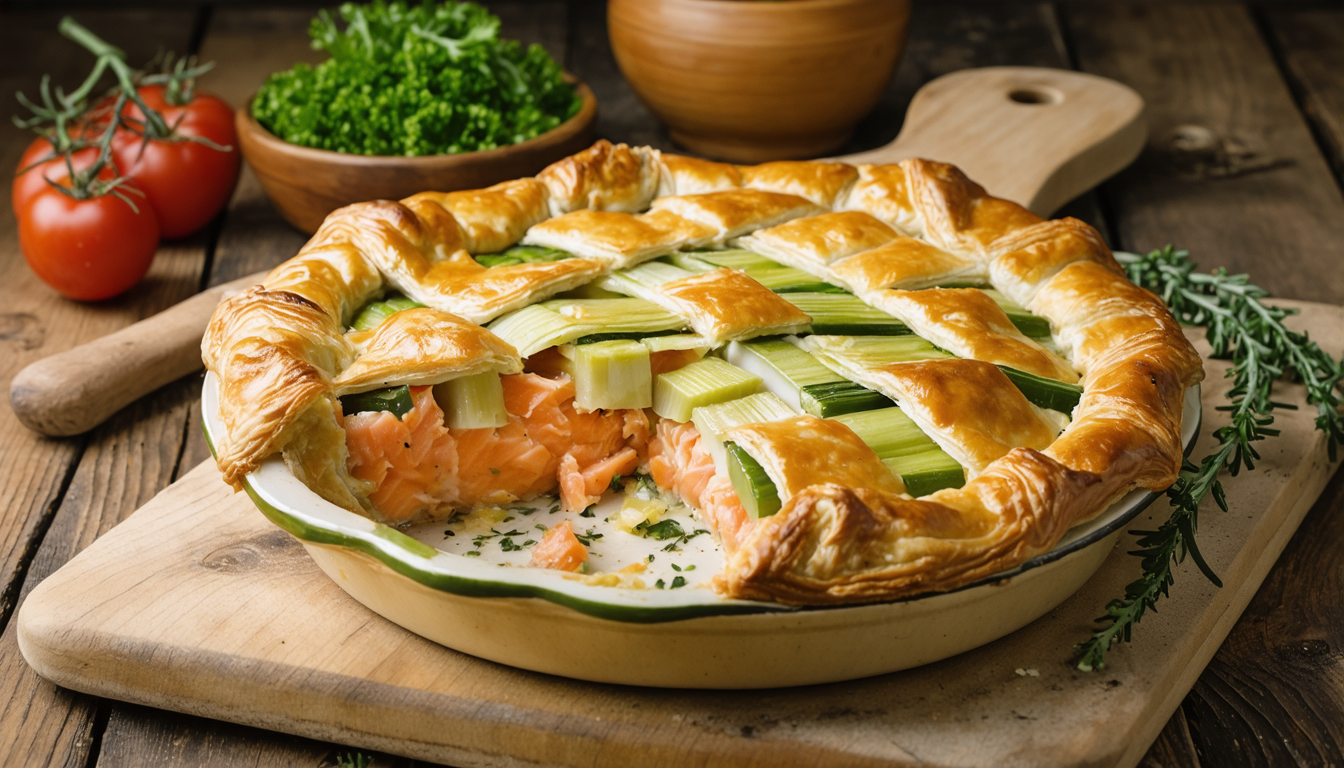 découvrez une recette simple et savoureuse de tourte au saumon et poireaux, idéale pour un repas gourmand et facile à préparer.