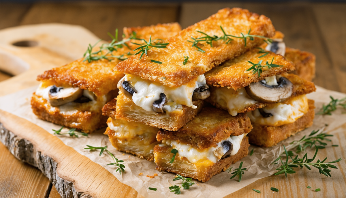 découvrez nos délicieuses bricks aux champignons, délicatement nappées d'une onctueuse crème légère au camembert, pour une explosion de saveurs gourmandes et raffinées.