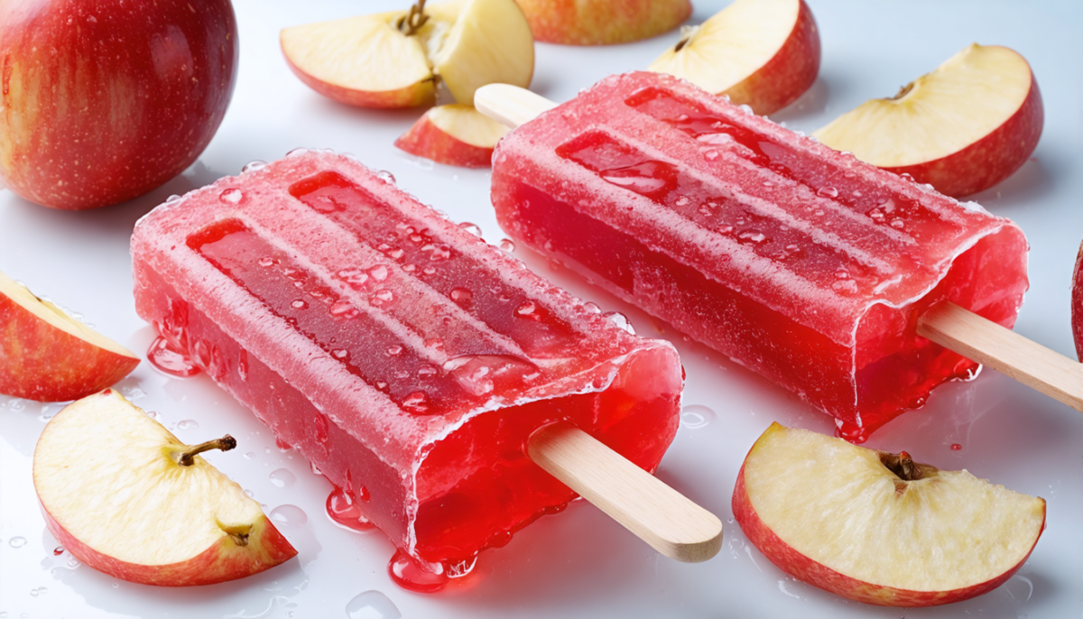 savourez nos délicieuses glaces à l'eau légères à la grenadine, agrémentées d'éclats de pomme croquants pour une expérience fraîche et gourmande.
