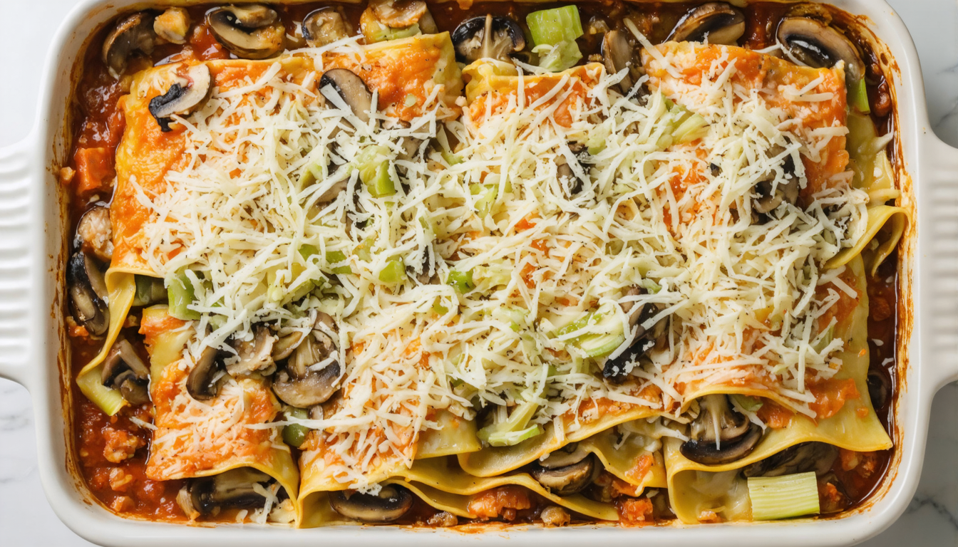 découvrez notre recette savoureuse de lasagnes au saumon, poireaux et champignons, généreusement nappées d'une béchamel légère pour un plat gourmand et équilibré.