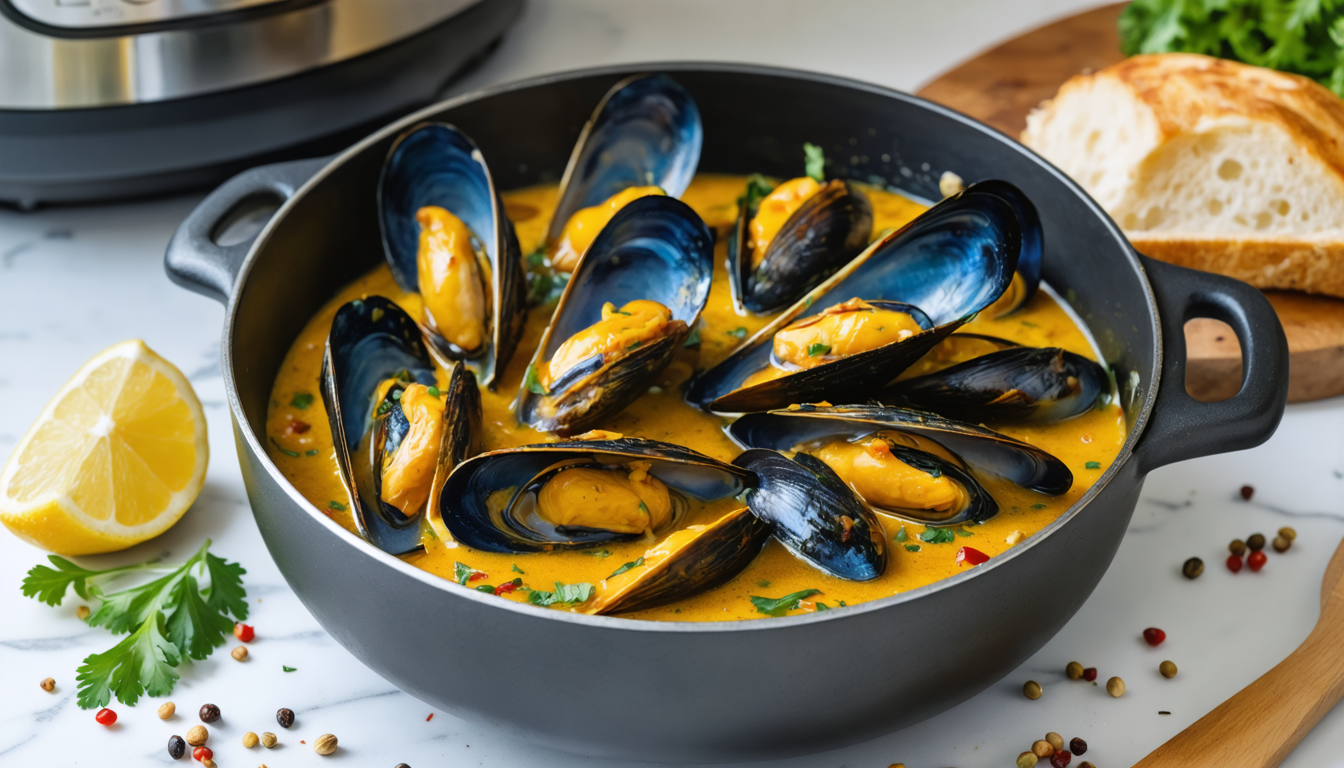 découvrez comment préparer rapidement de délicieuses moules au curry avec le cookeo, pour un repas savoureux et facile à réaliser.