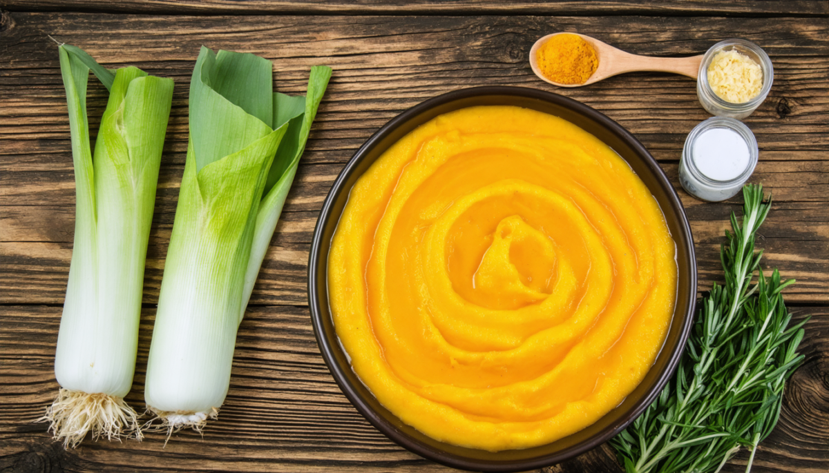 savourez des pâtes aux poireaux délicatement enrobées d'une sauce onctueuse à la butternut et au fromage frais, pour un repas gourmand et réconfortant.